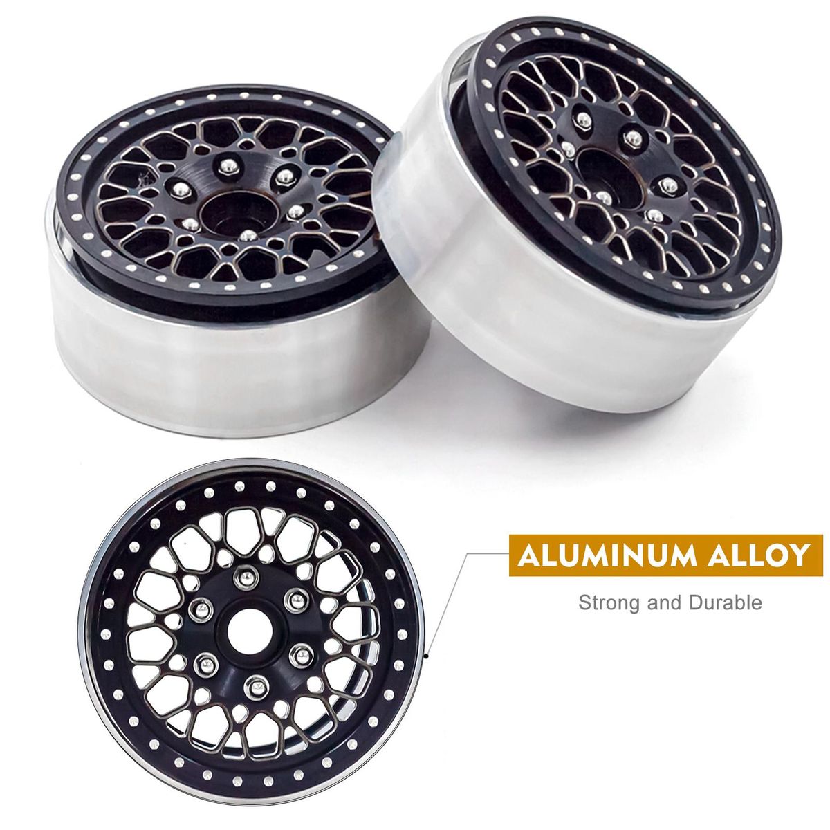 Aluminum Alloy Wheel Rim Beadlock Wheel Rims Hub 4pcs 1.9inch Replacement for 1/10 TRX4 Axial SCX10 90046 SCX10 III AXI03007 AXI03003 RC Car