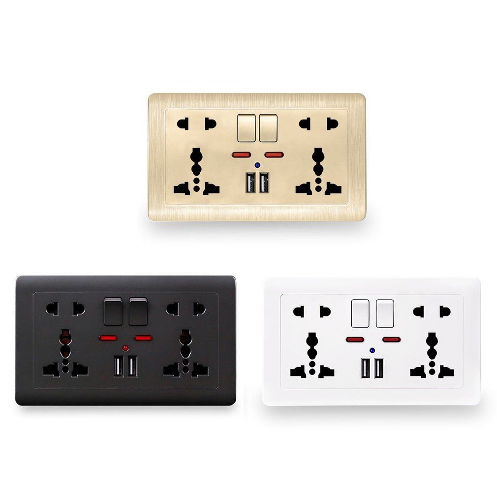 Wall Power Socket 5 Hole Dual USB Charger Port UK Standard USB Switched Outlet-grey