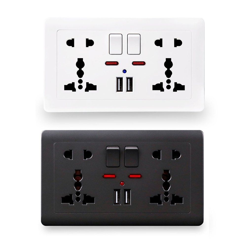 Wall Power Socket 5 Hole Dual USB Charger Port UK Standard USB Switched Outlet-grey