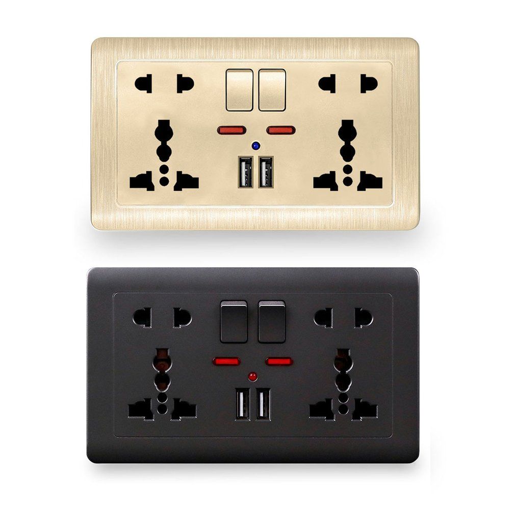 Wall Power Socket 5 Hole Dual USB Charger Port UK Standard USB Switched Outlet-grey