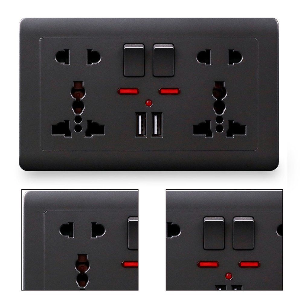 Wall Power Socket 5 Hole Dual USB Charger Port UK Standard USB Switched Outlet-grey