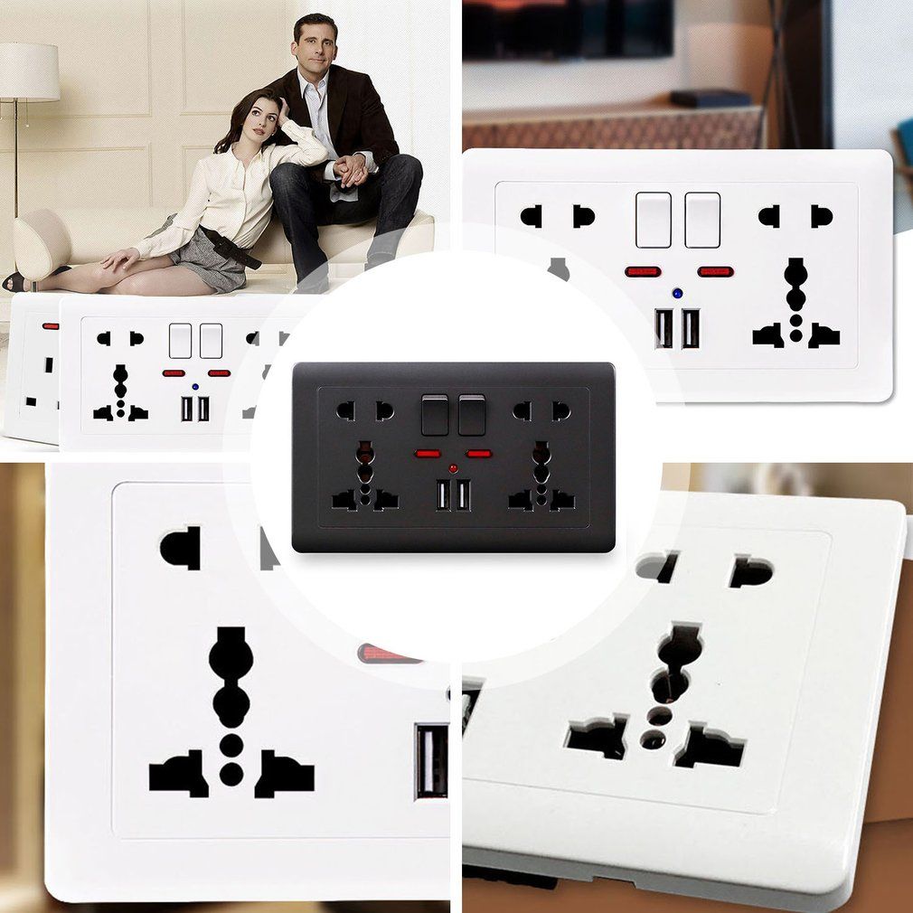 Wall Power Socket 5 Hole Dual USB Charger Port UK Standard USB Switched Outlet-grey