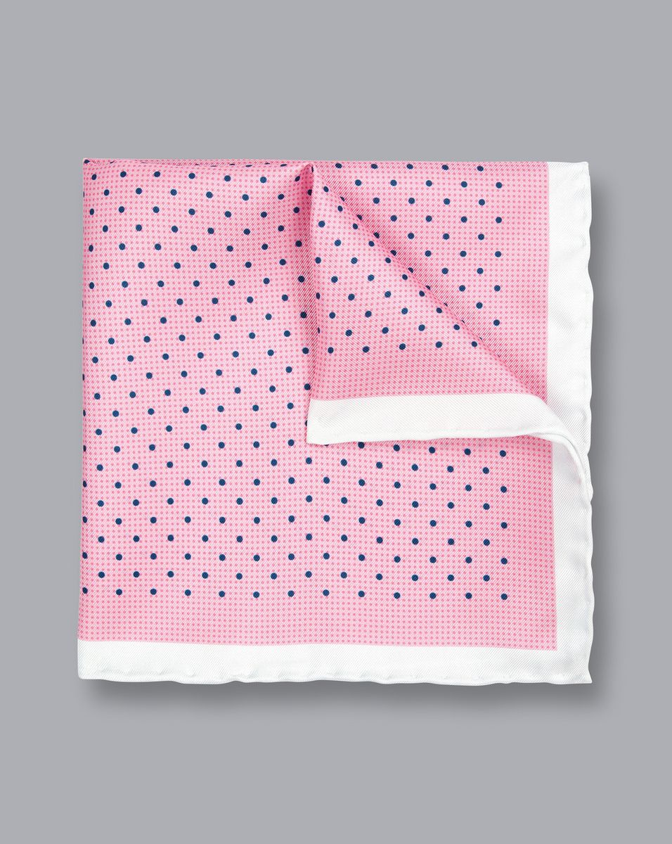 Classic Printed Spot Pocket Square - Pink & Navy