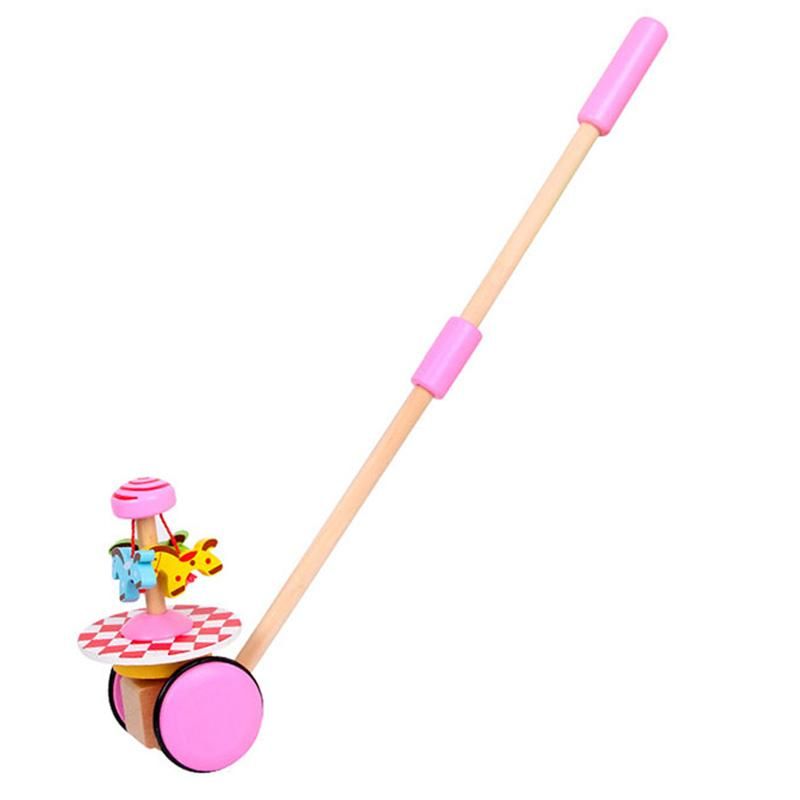 Kids Wooden Toys Baby Walker Baby First Steps Car Toddler Trolley Single Rod Stroller Cartoon Animals Pushing Car Toy,Pink