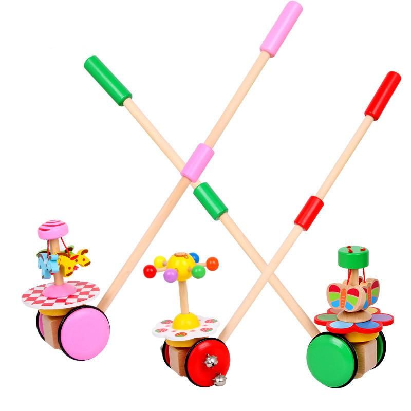 Kids Wooden Toys Baby Walker Baby First Steps Car Toddler Trolley Single Rod Stroller Cartoon Animals Pushing Car Toy,Pink