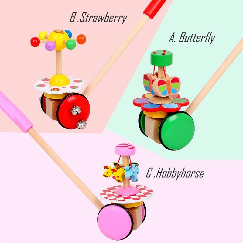 Kids Wooden Toys Baby Walker Baby First Steps Car Toddler Trolley Single Rod Stroller Cartoon Animals Pushing Car Toy,Pink