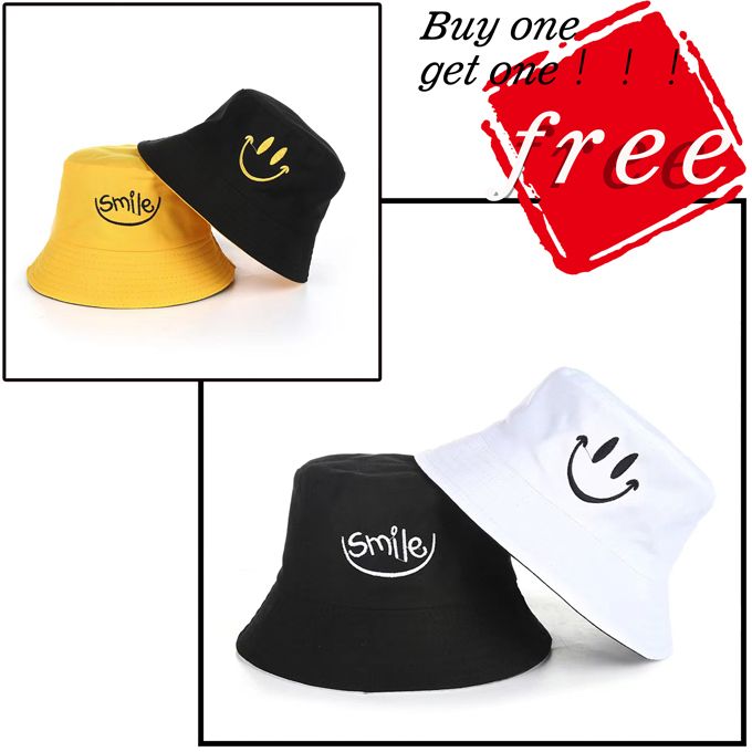 2 Pieces 2-in-1 Unisex Bucket Hat Smiley Face Pattern
