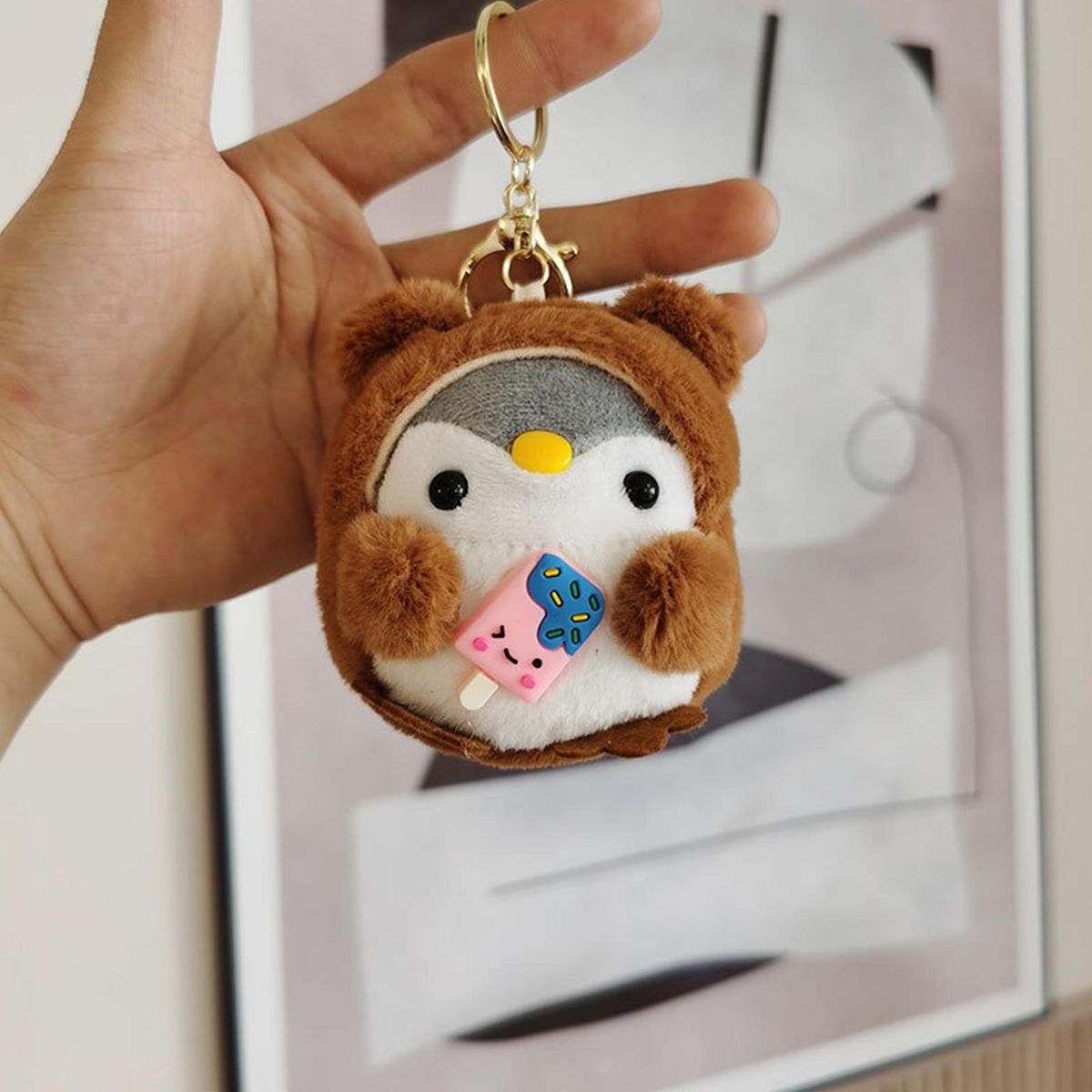Cute Cross-dressing Penguin Doll Plushies Ornament Adorable Cartoon Brown