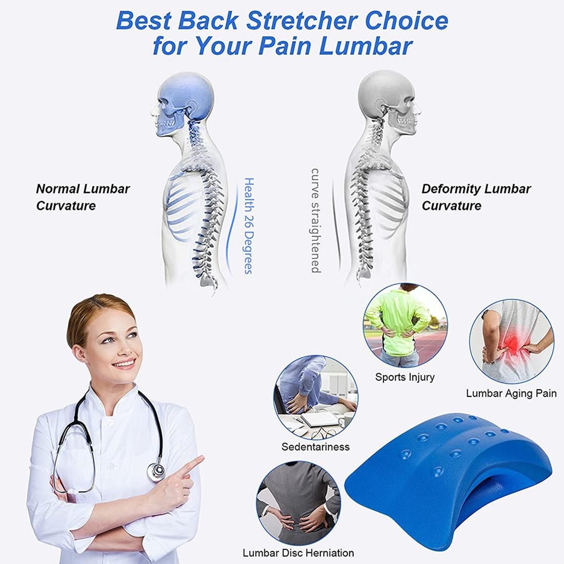 Lower Back Stretcher Foam Device ,Lumbar Support Device, Spinal Deck Pain Relief ,Lumbar Traction Cushion Blue