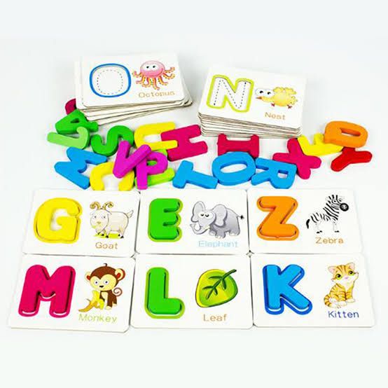 Wooden Fruit/Vegetable ABC Alphabets Letter Educational Cards A-Z
