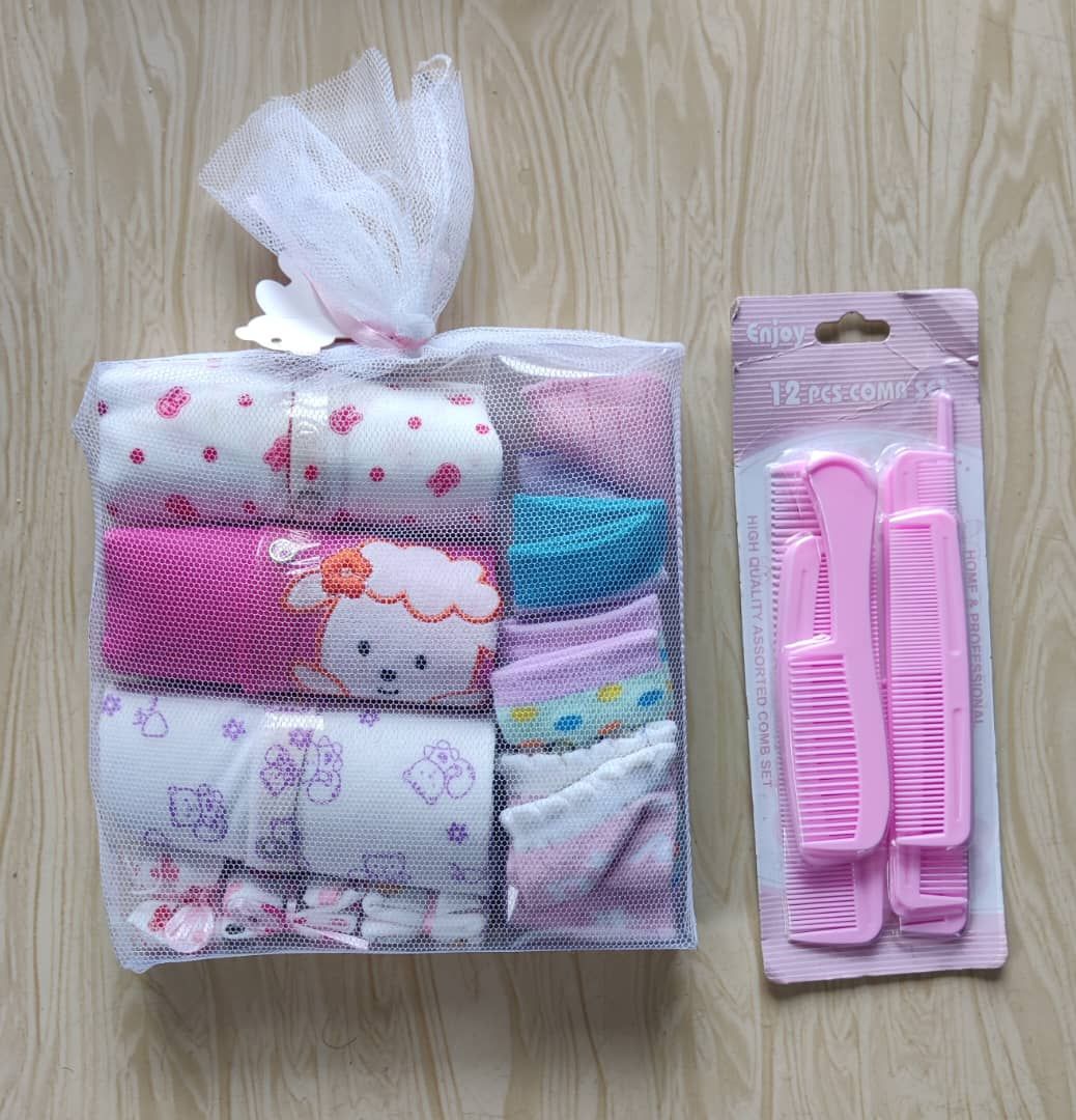 BABY SLEEPSUIT,SOCKS, WASHCLOTH, AND COMB SET(COMBO PACK)