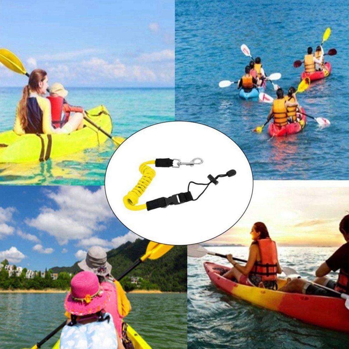 Outdoor Boat Elastic Canoe Paddle Lanyard Cord Rope Yellow
