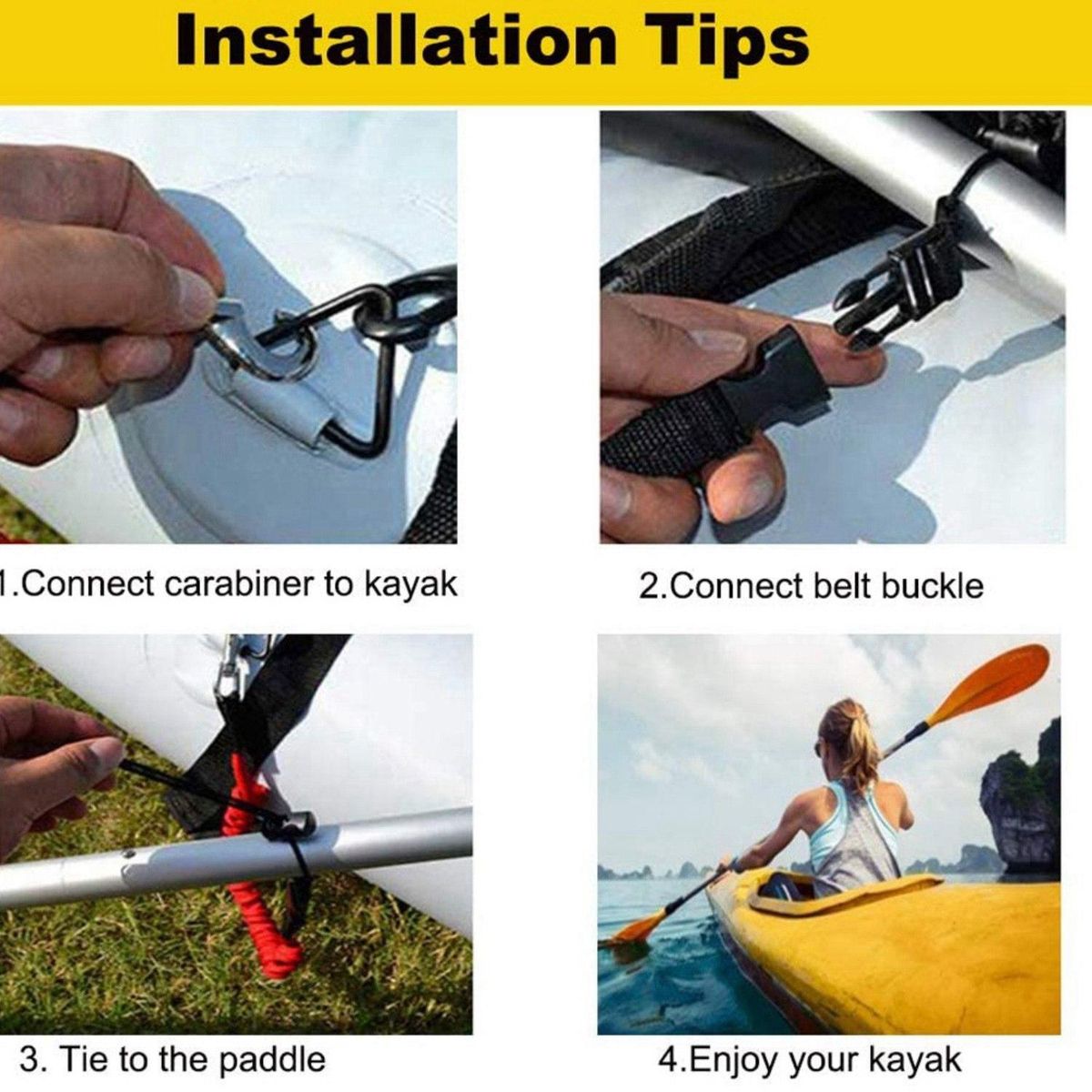Outdoor Boat Elastic Canoe Paddle Lanyard Cord Rope Yellow
