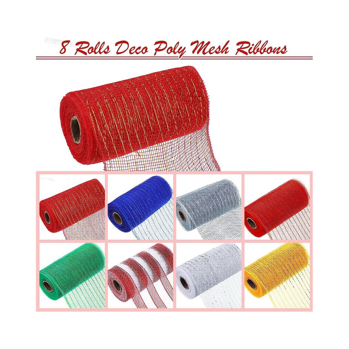 4 Rolls Burlap Mesh 6 Inches 10 Yards Decorative Mesh Ribbon Wrapping Ribbon Rolls Wreath Decoration for DIY Craft