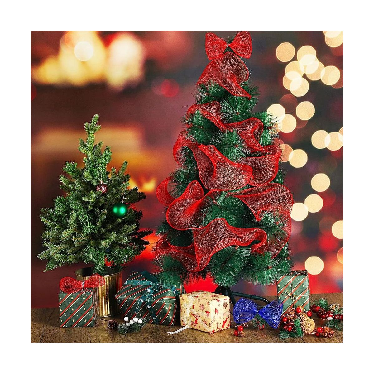 4 Rolls Burlap Mesh 6 Inches 10 Yards Decorative Mesh Ribbon Wrapping Ribbon Rolls Wreath Decoration for DIY Craft