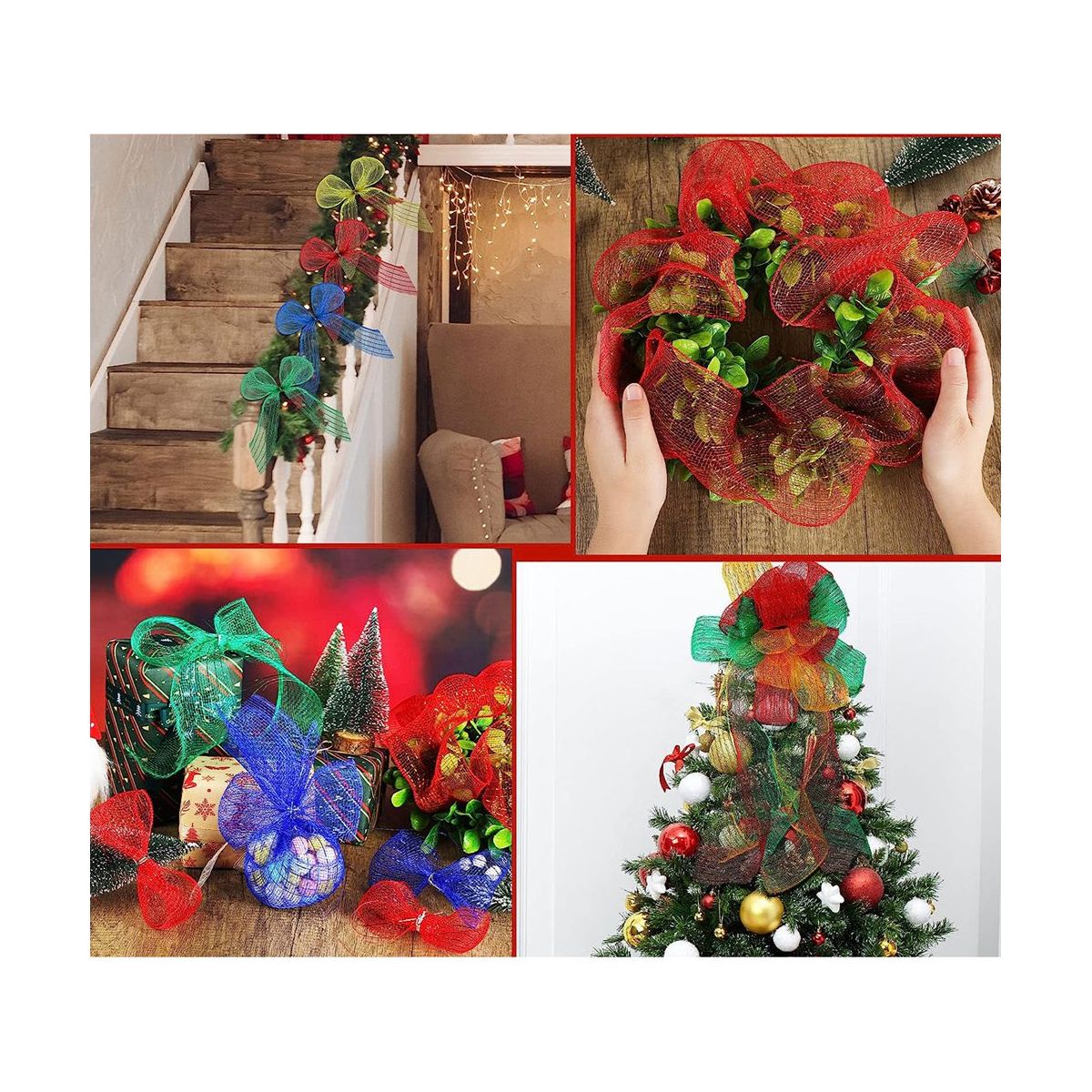 4 Rolls Burlap Mesh 6 Inches 10 Yards Decorative Mesh Ribbon Wrapping Ribbon Rolls Wreath Decoration for DIY Craft