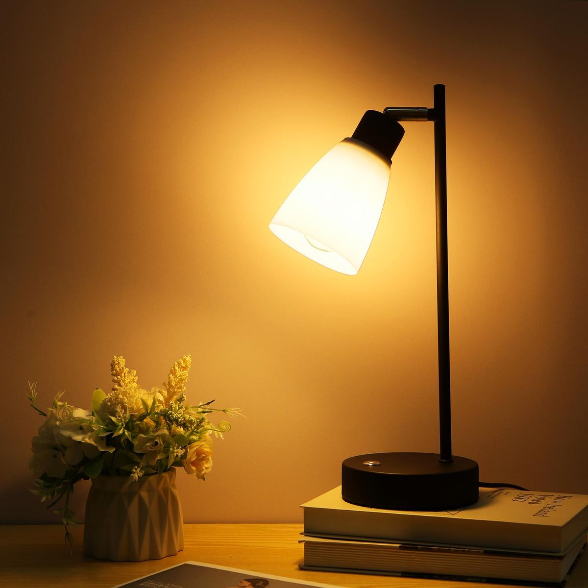 Neoglint Table Lamp Touch Control Beside Reading Lamp Type C & USB Charging Port Stepless Dimmable Brightness Adjustable Sensitive Light Control with LEDs Bulb for Bedroom Living Room