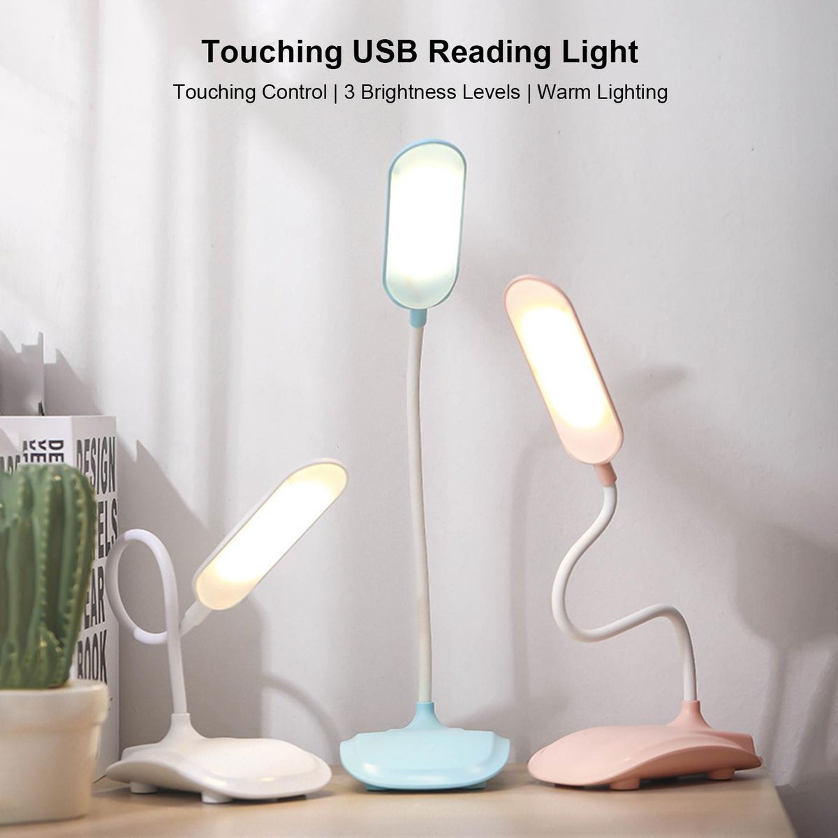 Touching Control Dimmable USB Table Lamp 3 Brightness Levels Warm Lighting 360° Flexible Eye-protection Reading Light Office Lamp