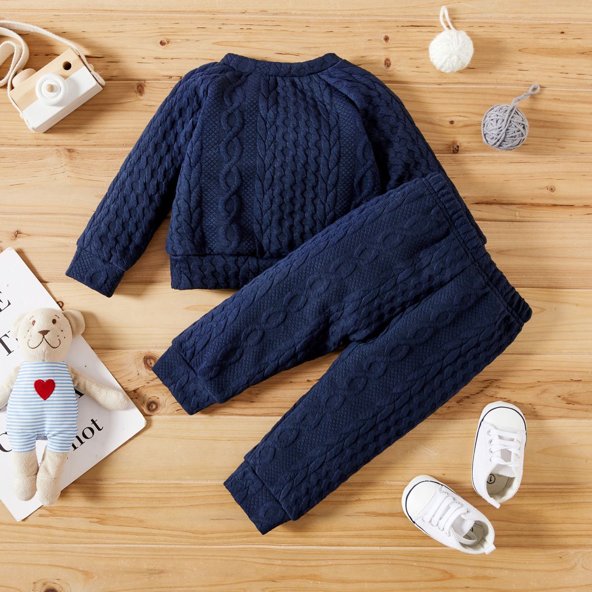 Baby Boys Autumn Winter Twist Kniting Long Sleeves Sweatsuit -Navy Blue