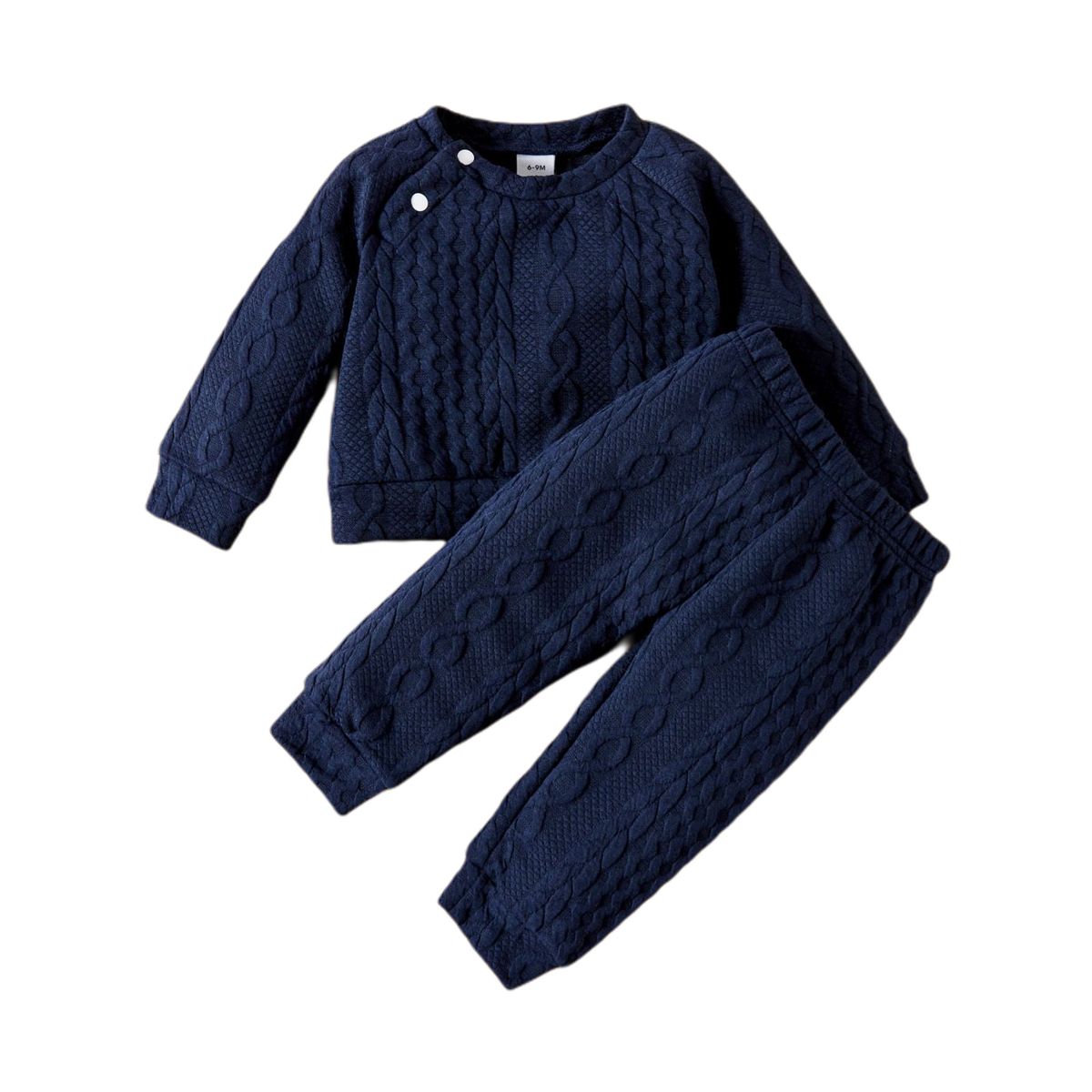 Baby Boys Autumn Winter Twist Kniting Long Sleeves Sweatsuit -Navy Blue