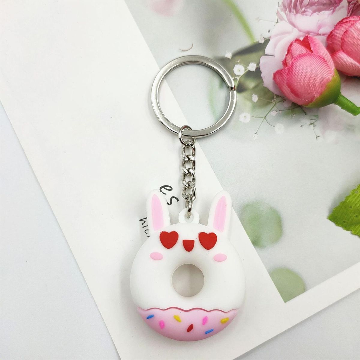 Key Ring Children Schoolbag Backpack Key Chain Pink-White