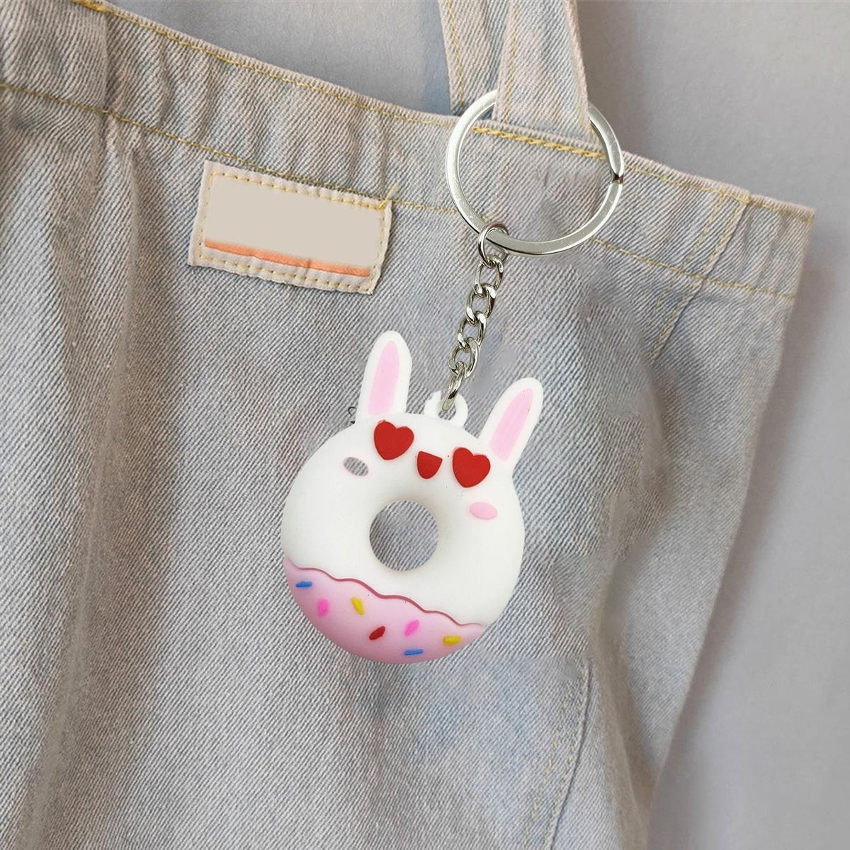Key Ring Children Schoolbag Backpack Key Chain Pink-White