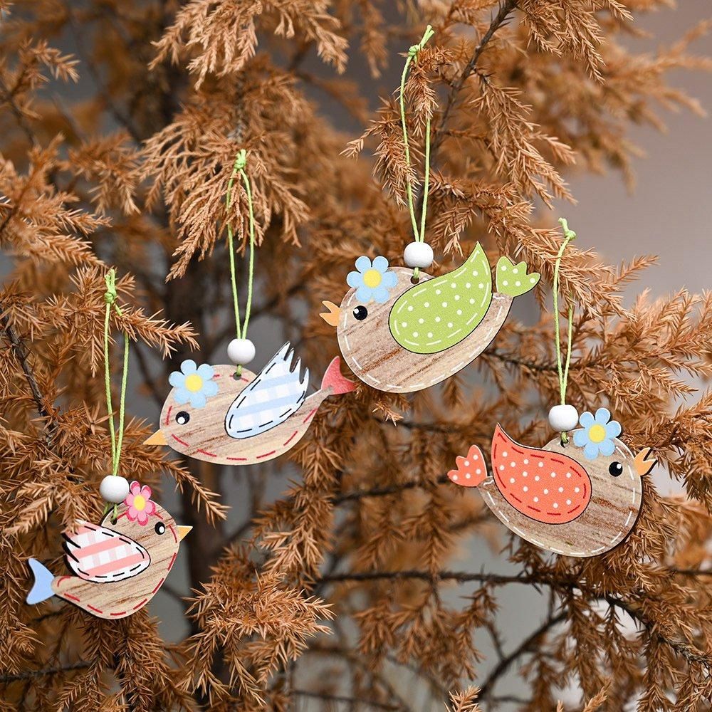 2 Pcs Wooden Easter Pendant, Little Bird Crafts Hanging Orna