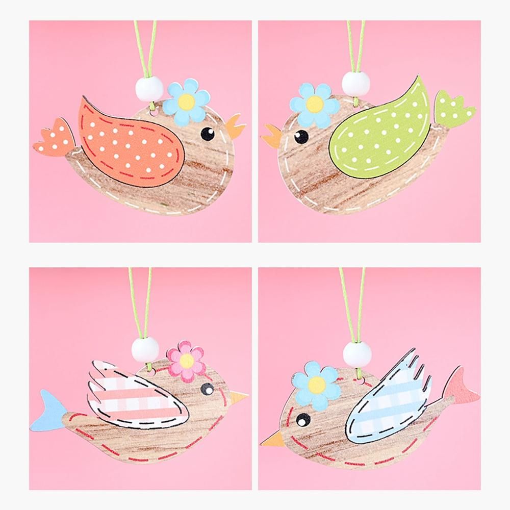2 Pcs Wooden Easter Pendant, Little Bird Crafts Hanging Orna