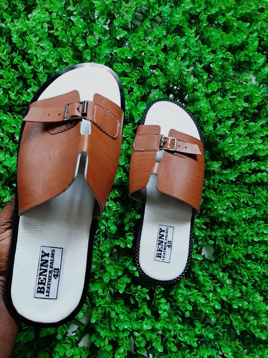 Men's Leather Cross Pam Palm Slippers - White/Brown