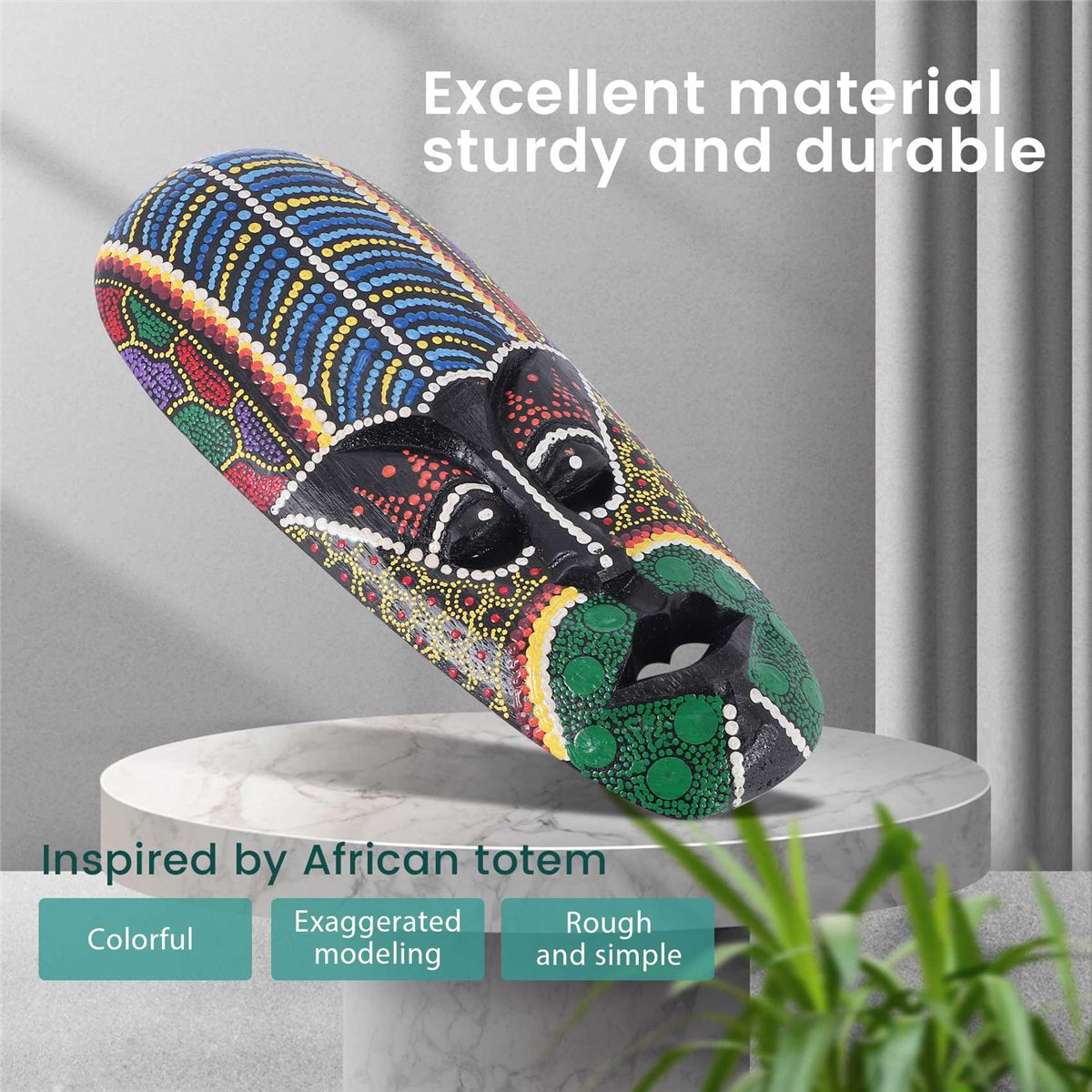 Wooden Mask Wall Hanging Solid Wood Carving Painted Wall Decor Bar Home Decorations African Mask Crafts A
