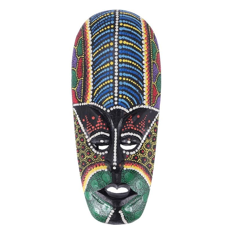 Wooden Mask Wall Hanging Solid Wood Carving Painted Wall Decor Bar Home Decorations African Mask Crafts A