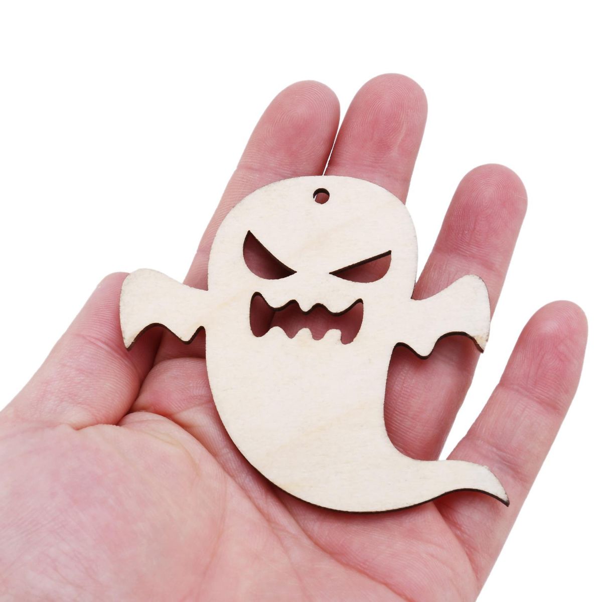 10pcs Wooden Embellishments Snicker Ghost Pattern Pendant