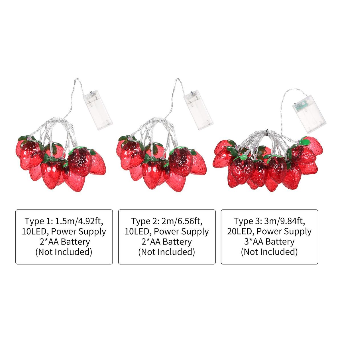 10FT 20LED Strawberry String Lights Christmas Decorative Fairy Lights LED Hanging Lights Always On & Flashing Light Mode for Festivals Easter Carnival Parties