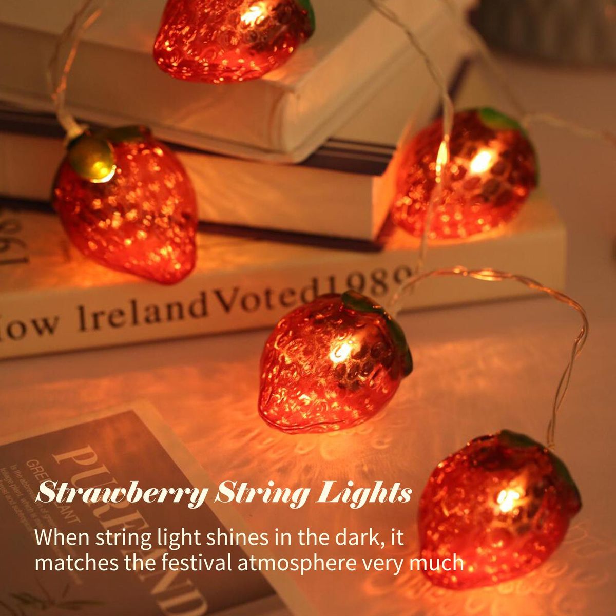 10FT 20LED Strawberry String Lights Christmas Decorative Fairy Lights LED Hanging Lights Always On & Flashing Light Mode for Festivals Easter Carnival Parties