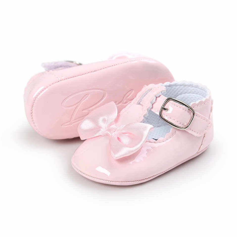 Newborn Baby Girls Party T-Bar Bowknot Shoes - Pink