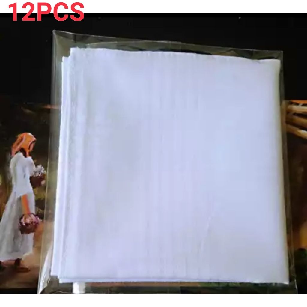 12 Pieces White Cotton  Handkerchief