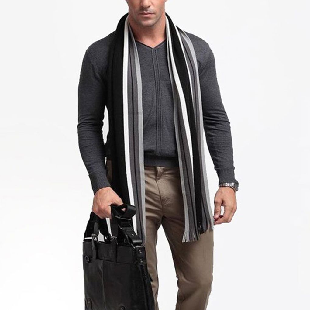 Men's Fringe Striped Long Scarf Tassel Striped Long Scarf