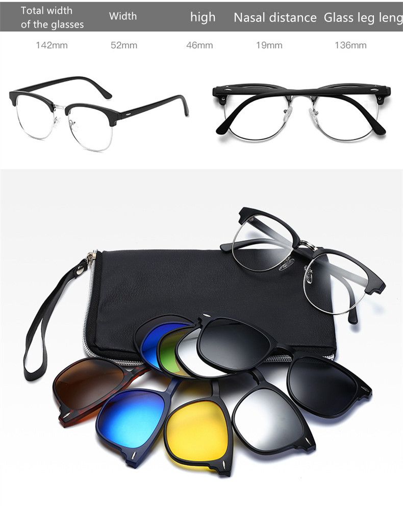 Magnetic 5Pcs Polarized Clip-on Sunglasses Plastic Frame For Night Driving