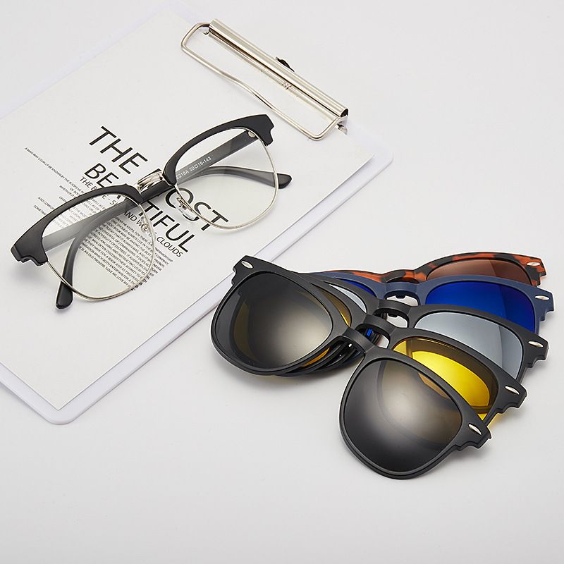 Magnetic 5Pcs Polarized Clip-on Sunglasses Plastic Frame For Night Driving