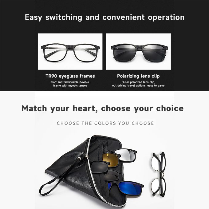 Magnetic 5Pcs Polarized Clip-on Sunglasses Plastic Frame For Night Driving