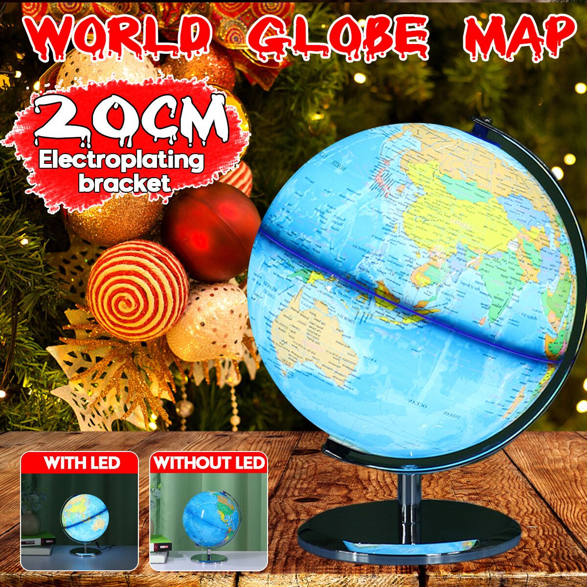 20cm 8inch Stand Rotating World Globe Map Kids Toy School Student Educational Gift With LED