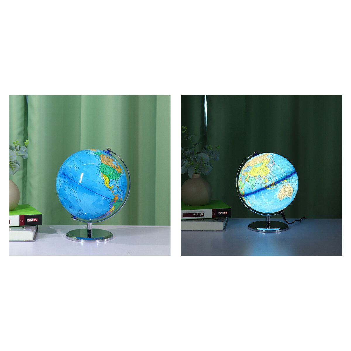 20cm 8inch Stand Rotating World Globe Map Kids Toy School Student Educational Gift With LED