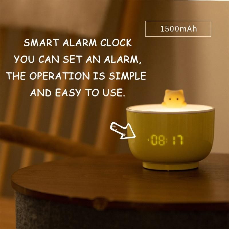 LED Night Light Digital Alarm Clock USB Charging Three-level Dimming Cute Cat Baby Feeding Lamp Bedroom Kids Children Gifts