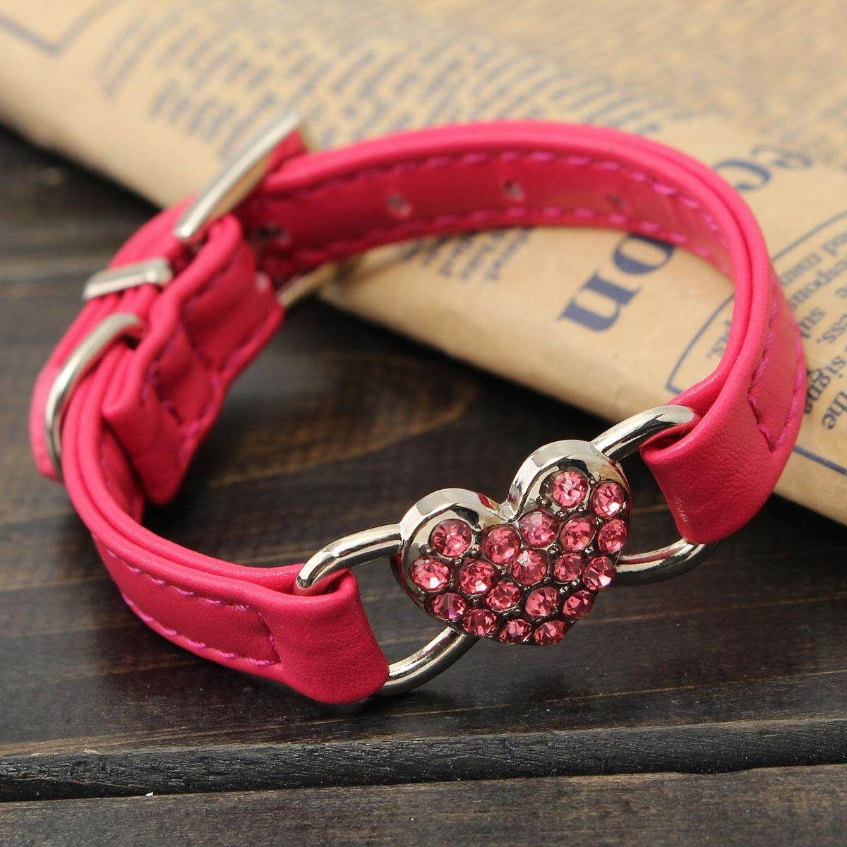 Dog Diamond Pet Rhinestone Puppy Collar Crystal PU Leather Bling Cat E+1231352293097 S