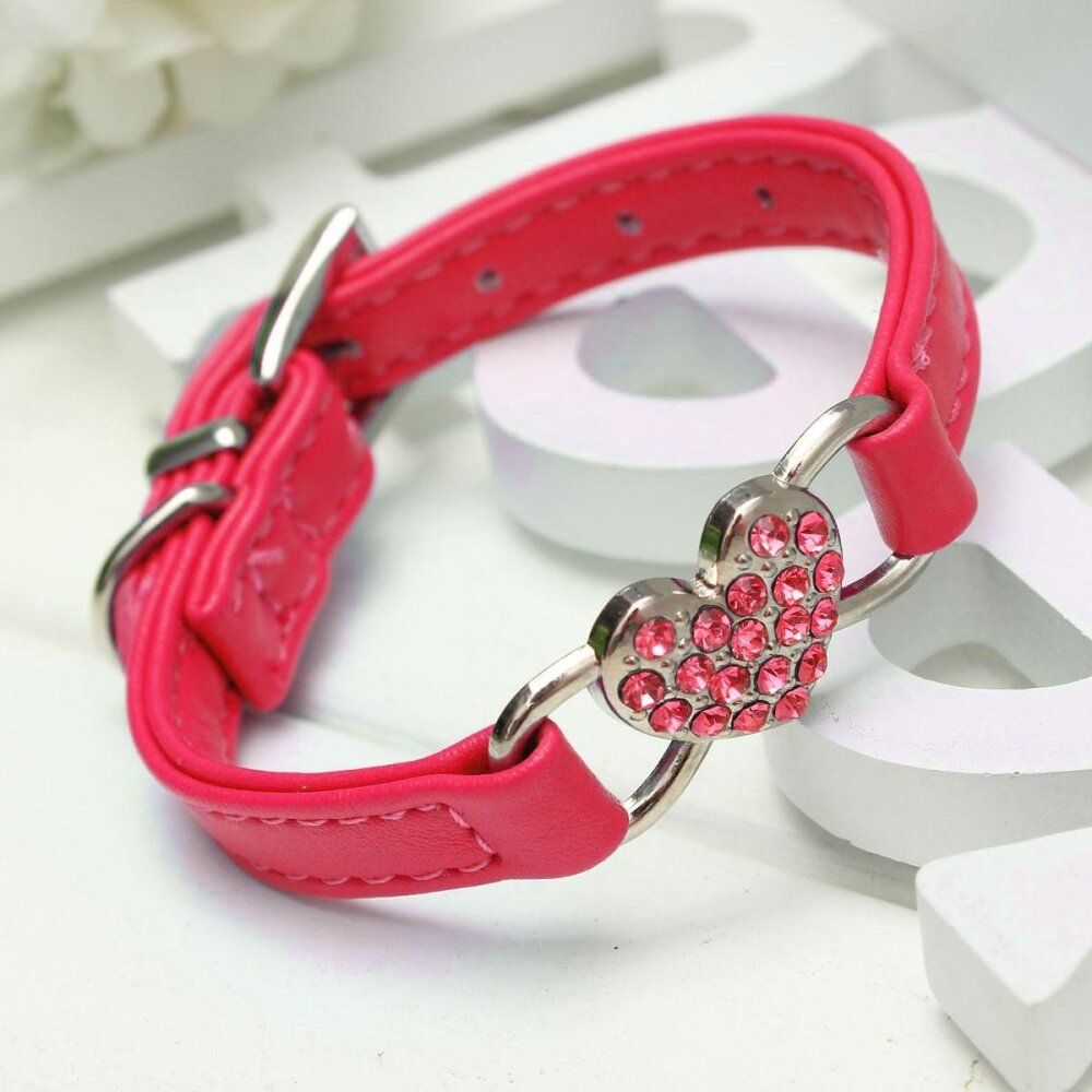 Dog Diamond Pet Rhinestone Puppy Collar Crystal PU Leather Bling Cat E+1231352293097 S