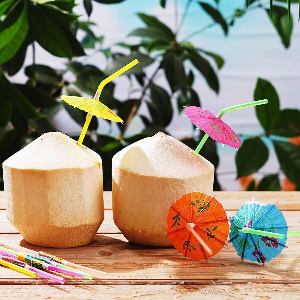 150 Pcs Umbrella Colourful Drinking Straws for Cocktail