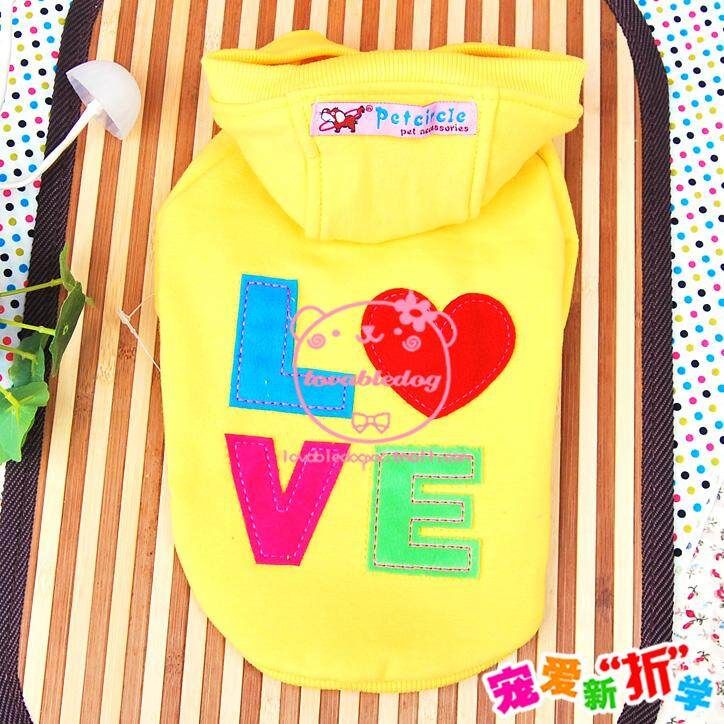 Muti-Colors Love Printing Autumn Winter Pet Dog Hoodie Shirt Coat Yellow S