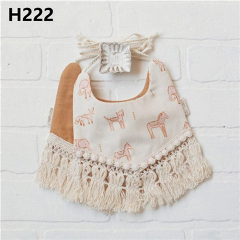 4PCS Kids Saliva Towel Feeding Double-deck Tassel Bib