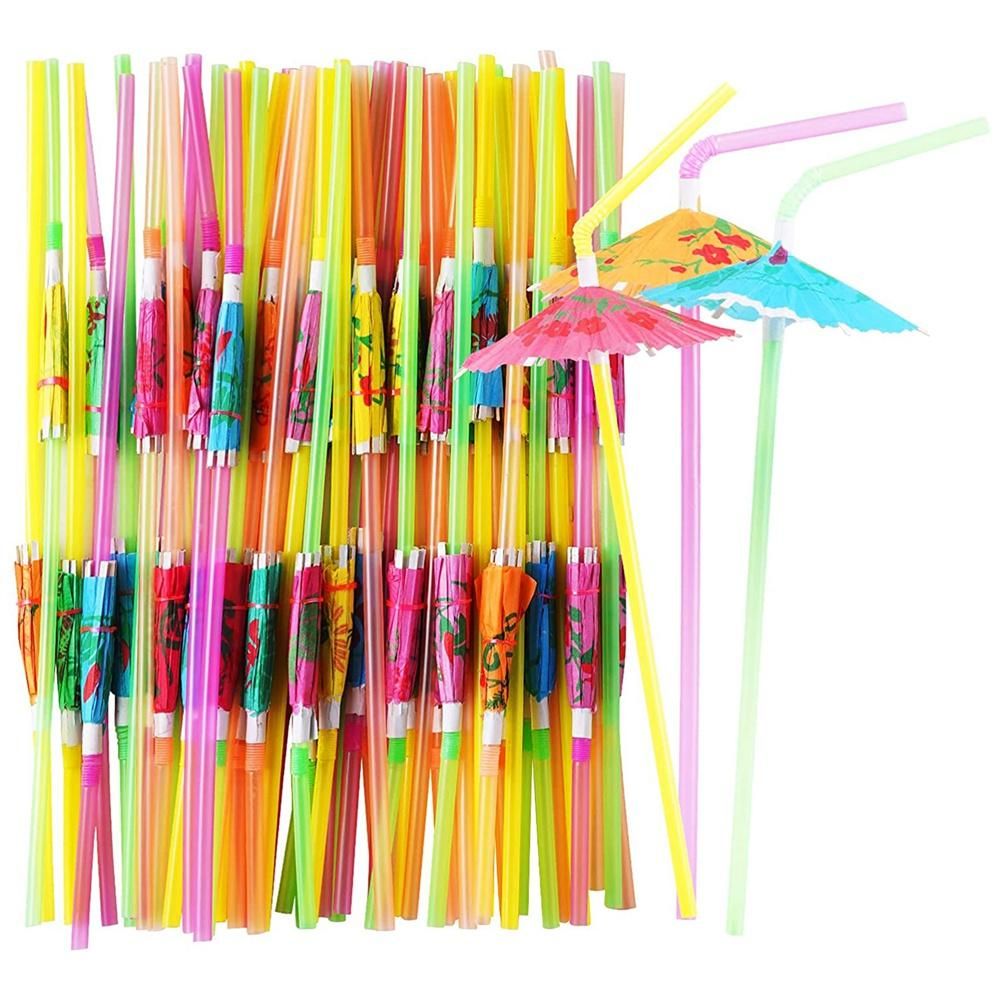 150 Pcs Umbrella Straws Colourful Disposable Bendable Drinking Straws for Beach Theme Parties Bar Cocktail Decoration