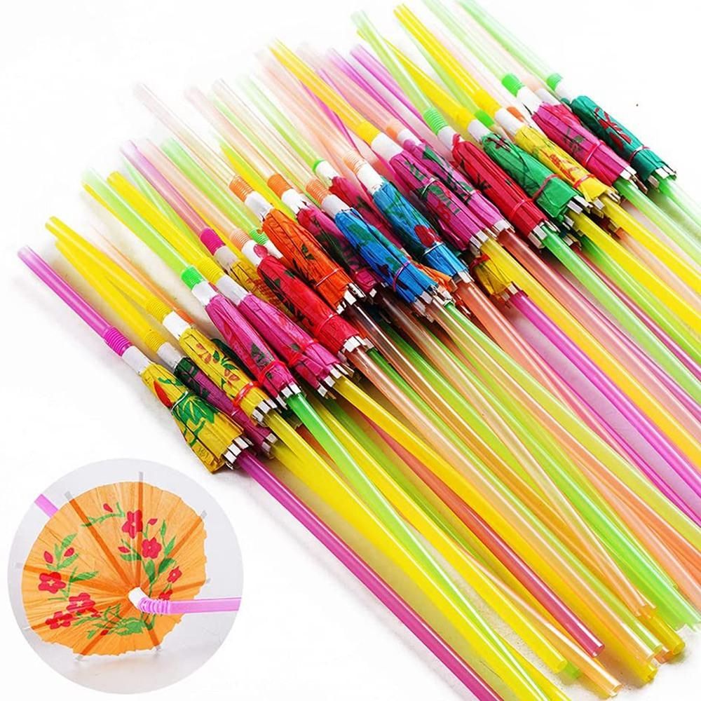150 Pcs Umbrella Straws Colourful Disposable Bendable Drinking Straws for Beach Theme Parties Bar Cocktail Decoration
